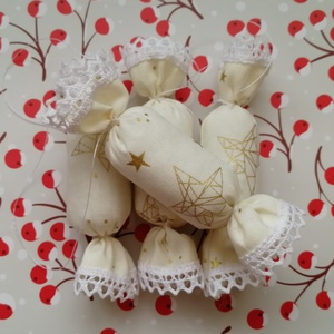 Textil szaloncukor - bézs-arany - karácsony - karácsonyi lakásdekoráció - karácsonyfadíszek - Meska.hu