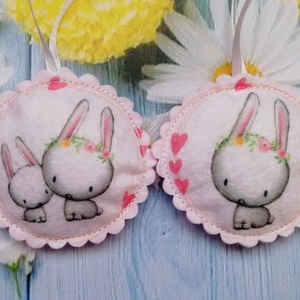 Nyuszis korongok - ünnepi díszek, dekorációk - húsvéti díszek és dekorációk - húsvéti tojásfadíszek - Meska.hu