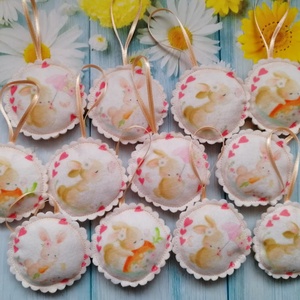 Húsvéti dísz - nyuszis tallérok, Ünnepi díszek, dekorációk, Húsvéti díszek és dekorációk, Húsvéti tojásfadíszek, Varrás, MESKA