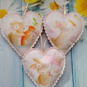 Húsvéti dísz - nyuszis szívek - otthon & életmód - dekoráció - fali és függő dekoráció - függődísz - Meska.hu