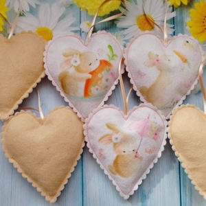 Húsvéti dísz - nyuszis szívek - otthon & életmód - dekoráció - fali és függő dekoráció - függődísz - Meska.hu