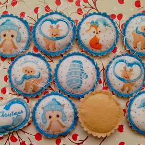 Karácsonyfadísz - kék-bézs tallérok - karácsony - karácsonyi lakásdekoráció - karácsonyfadíszek - Meska.hu