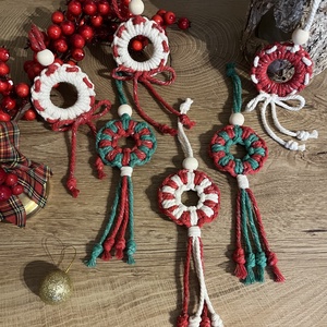 Makramé karácsonyi dísz szett - karácsony - karácsonyi lakásdekoráció - karácsonyfadíszek - Meska.hu