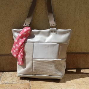 NYÁRI VÁSÁR! Bőr táska fehér drapp pöttyös /válltáska /oldal táska  -  - Meska.hu