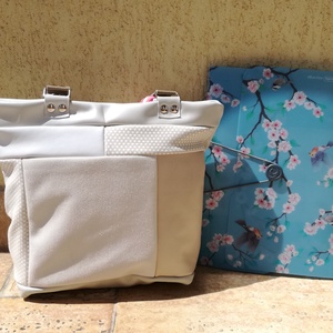 NYÁRI VÁSÁR! Bőr táska fehér drapp pöttyös /válltáska /oldal táska  -  - Meska.hu