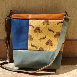 Bőrtáska sárga zöld mintás /válltáska /oldal táska  - táska & tok - kézitáska & válltáska - vállon átvethető táska - Meska.hu