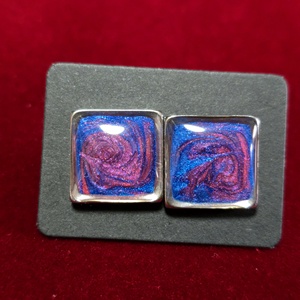 Kék�bíbor márvány mintás négyzet fülbevaló � 13x13 mm, Ékszer, Fülbevaló, Pötty fülbevaló, Ékszerkészítés, MESKA