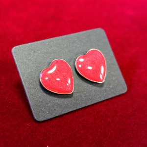 Piros szív fülbevaló � 12x11 mm � kézzel készült - ékszer - fülbevaló - pötty fülbevaló - Meska.hu