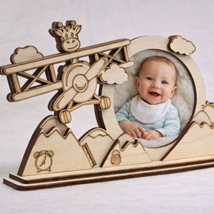 Repülős, zsiráfos baba fotótartó � egyedi, lézervágott fa képkeret - otthon & életmód - dekoráció - dísztárgy - Meska.hu