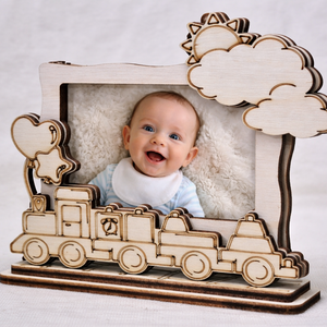 Fa baba fotókeret � Vonatos, felhős mintával - baba - mama - babaszoba dekoráció - babaszoba kép - Meska.hu