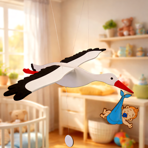 Babaszoba dekor � Gólya babával - baba - mama - baba játékok - kiságyforgó - Meska.hu