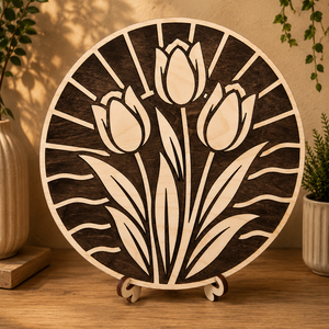 Tulipánok falikép � lézervágott fa dekoráció, 25 cm, Otthon & Életmód, Dekoráció, Kép & Falikép, Fából készült kép, Famegmunkálás, MESKA