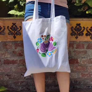 Vászontáska  Kalocsai ihletésű motívummal, Táska & Tok, Bevásárlás & Shopper táska, Shopper, textiltáska, szatyor, Fotó, grafika, rajz, illusztráció, MESKA