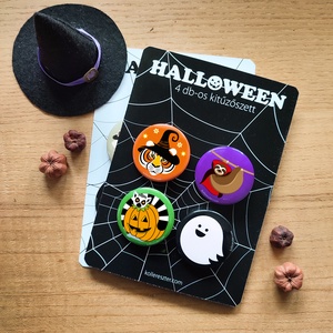 Halloween  4 db-os kitűző szett  Fekete, Ékszer, Kitűző és Bross, Fotó, grafika, rajz, illusztráció, MESKA