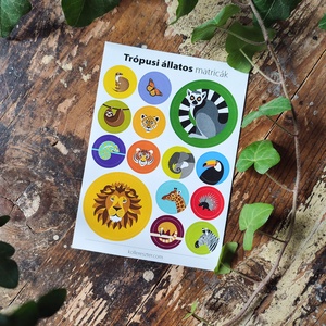 Matricaív (A6-os) – Trópusi állatos, Kellékek & szerszámok, Dekorációs kellékek, Matricaív, Fotó, grafika, rajz, illusztráció, Ehhez a színes matricaívhez is saját grafikáimból válogattam: a trópusi állatos kollekcióból állíto..., MESKA