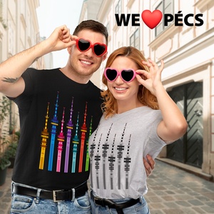 Póló (unisex), FEKETE, színes pécsi TVtorony - ruha & divat - férfi ruha - póló - Meska.hu