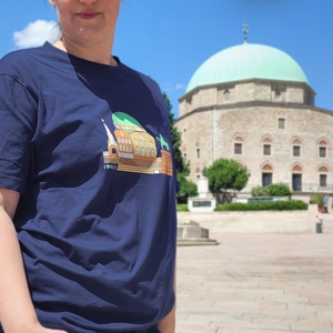 Póló (unisex), sötétkék, Pécs, dzsámi, Széchenyi tér - Meska.hu