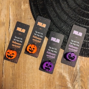 Világító halloween tök hűtőmágnes kísérőkártyával - otthon & életmód - dekoráció - halloween - halloweeni figurák - Meska.hu