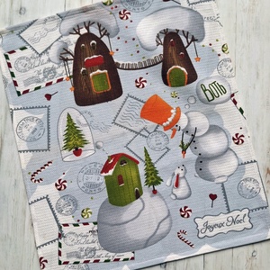 Nyuszis-hóemberes waffle/darázsszövet konyharuha - Meska.hu