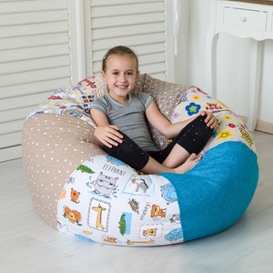 Vidám színű, süppedős patchwork babzsákfotel gyerekeknek - kék, klasszikus formájú babzsák gyerekeknek - Meska.hu