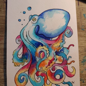 Színpompás polip (Eredeti alkotás) - művészet - festmény - akvarell - Meska.hu