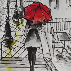 A piros esernyő (Eredeti alkotás) - művészet - festmény - akvarell - Meska.hu
