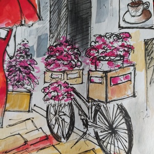 Séta Párizsban(Eredeti alkotás) - művészet - festmény - akvarell - Meska.hu