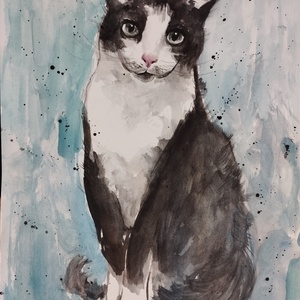 Szürke Macska - művészet - festmény - akvarell - Meska.hu