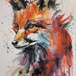 Akvarell Róka portré - Meska.hu