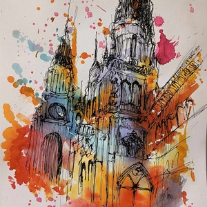 Katedrális akvarell festmény - Meska.hu