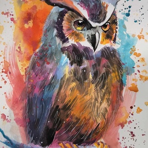 Színes bagoly festmény - Meska.hu