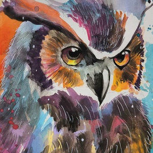 Színes bagoly festmény - művészet - festmény - akvarell - Meska.hu