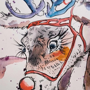Rudolf a rénszarvas illusztráció - művészet - festmény - akvarell - Meska.hu