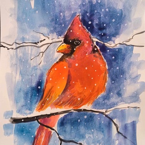 Kardinális pinty akvarell festmény - Meska.hu