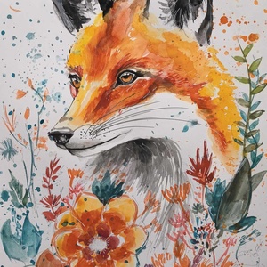 Akvarell Róka absztrakt háttérrel - Meska.hu