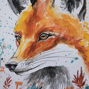 Akvarell Róka absztrakt háttérrel - művészet - festmény - akvarell - Meska.hu