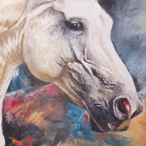 Konstantin Pál: fehér ló modern nagyméretű olajfestmény vásznon, oldalt festve - művészet - festmény - olajfestmény - Meska.hu