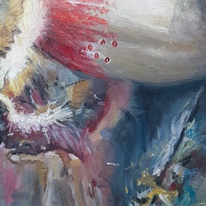 Konstantin Pál: fehér ló modern nagyméretű olajfestmény vásznon, oldalt festve - művészet - festmény - olajfestmény - Meska.hu