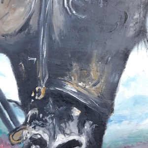 Konstantin Pál: Lány lóval pipacsmezőn modern olajfestmény faroston, fehér fa keretben - művészet - festmény - olajfestmény - Meska.hu