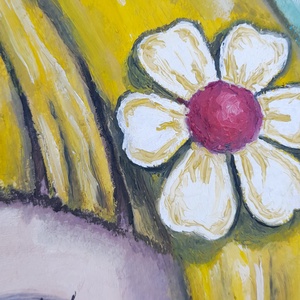 Konstantin Pál: lány modern nagyméretű olajfestmény faroston, zöld keretben - művészet - festmény - olajfestmény - Meska.hu