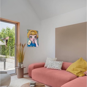 Konstantin Pál: lány modern nagyméretű olajfestmény faroston, zöld keretben - művészet - festmény - olajfestmény - Meska.hu