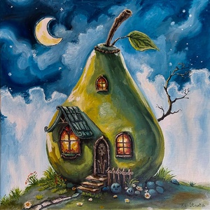 Konstantin Pál: Körte házikó olajfestmény vásznon - Meska.hu