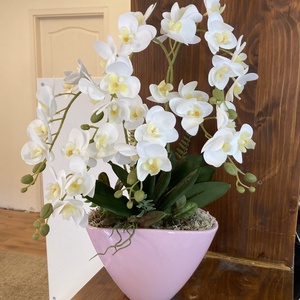 Orchidea asztali dísz, Otthon & Lakás, Dekoráció, Asztal és polc dekoráció, Asztaldísz, , Pasztell kerámia kaspós Orchidea asztali dísz.
6 ágas orchidea, sok-sok fehér virággal.
Dupla orchi..., MESKA