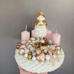 Rózsaszín arany adventi koszorú - karácsony - adventi díszek - adventi koszorú - Meska.hu