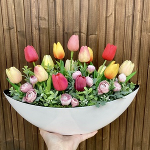Tulipános asztaldísz 40 cm, Otthon & Életmód, Dekoráció, Asztal és polc dekoráció, Asztaldísz, Virágkötés, MESKA