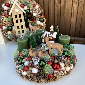 Adventi koszorú erdei jelenet, Karácsony, Adventi díszek, Adventi koszorú, Virágkötés, MESKA