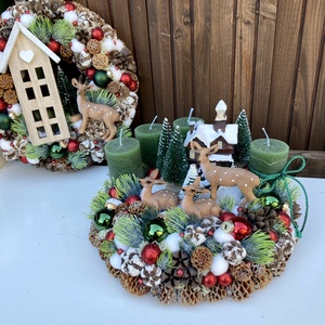 Adventi koszorú erdei jelenet, Karácsony, Adventi díszek, Adventi koszorú, Virágkötés, MESKA