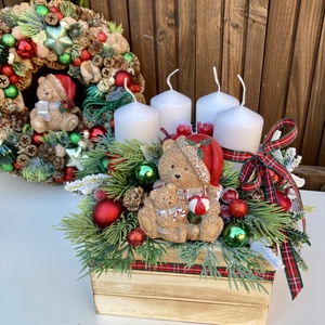 Adventi koszorú macis - karácsony - adventi díszek - adventi koszorú - Meska.hu