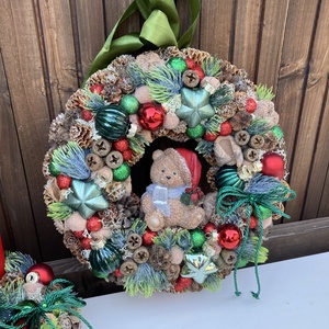 Adventi ajtódísz macis, Karácsony, Adventi díszek, Adventi ajtódísz, Virágkötés, MESKA