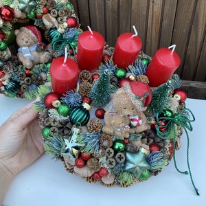 Adventi koszorú macis - karácsony - adventi díszek - adventi koszorú - Meska.hu